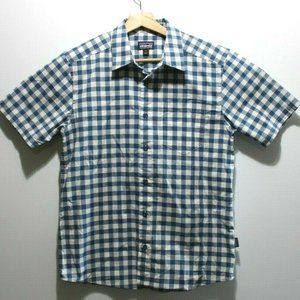 Patagonia Mens Small Organic Cotton Blue Short Sleeve Button Up Plaid Shirt